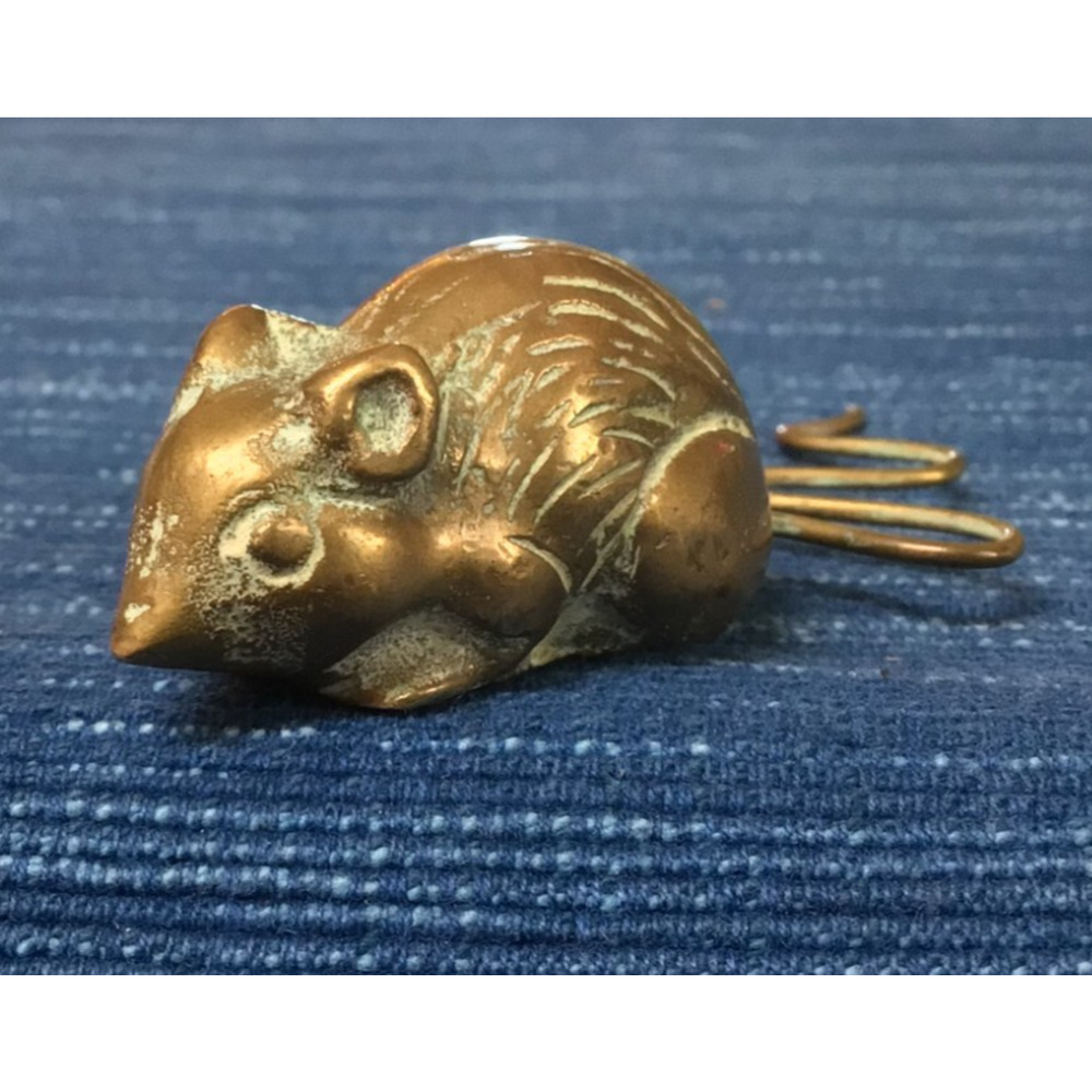 Vintage Cast Solid Brass Mouse Figurine Curvy Tail Paperweight 3 1/2" 18B